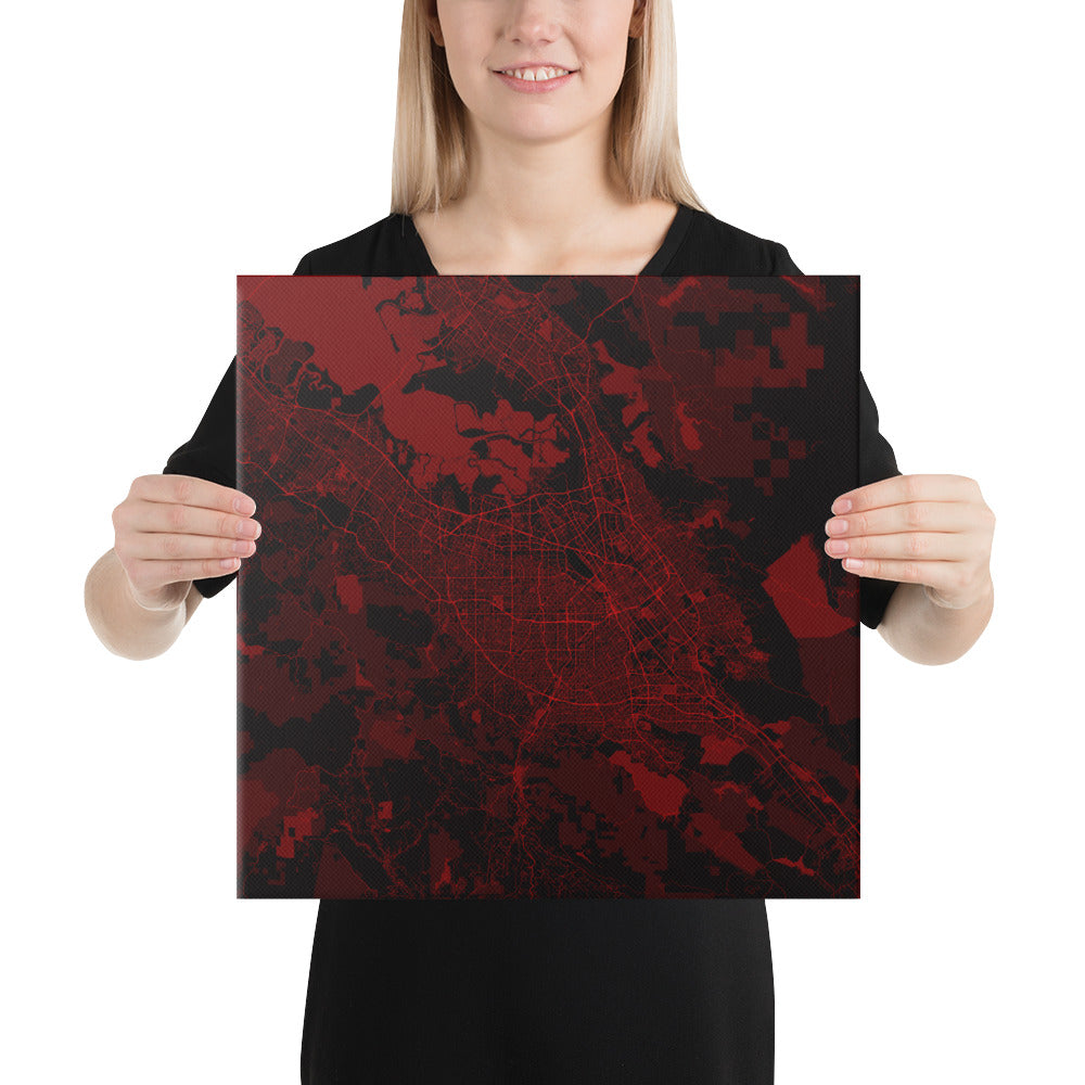 San Jose Black and Red Canvas Map