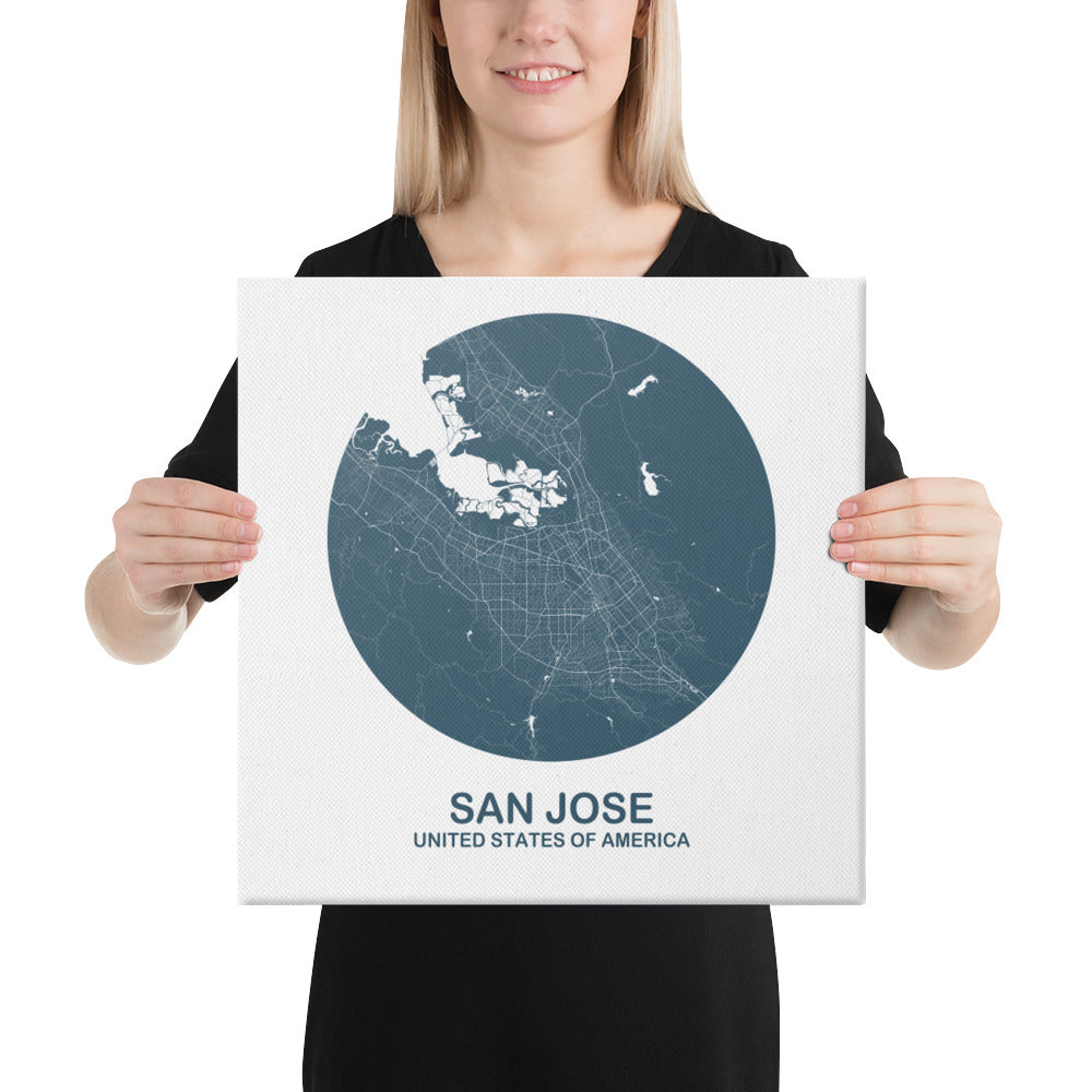 San Jose Circular Blue Canvas Map