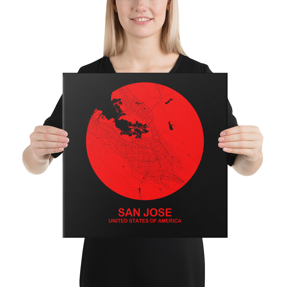 San Jose Circular Red Canvas Map