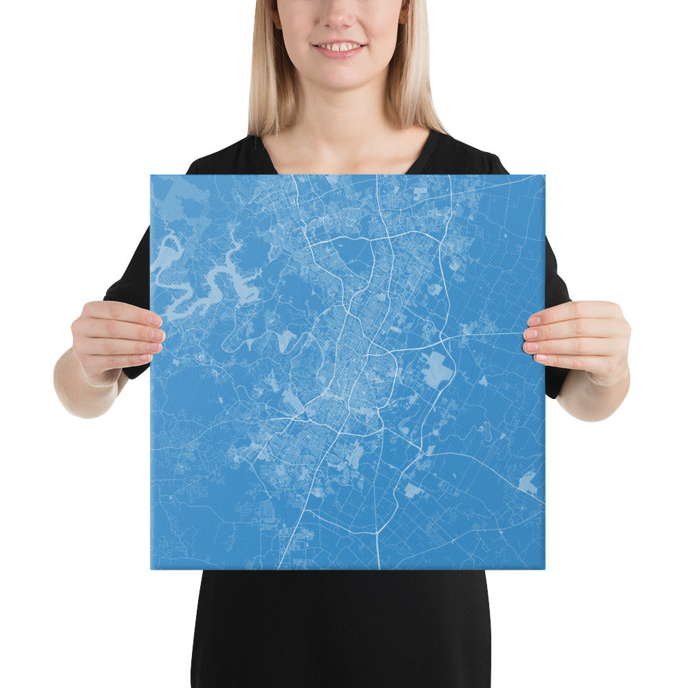 Austin Blue and White Canvas Map