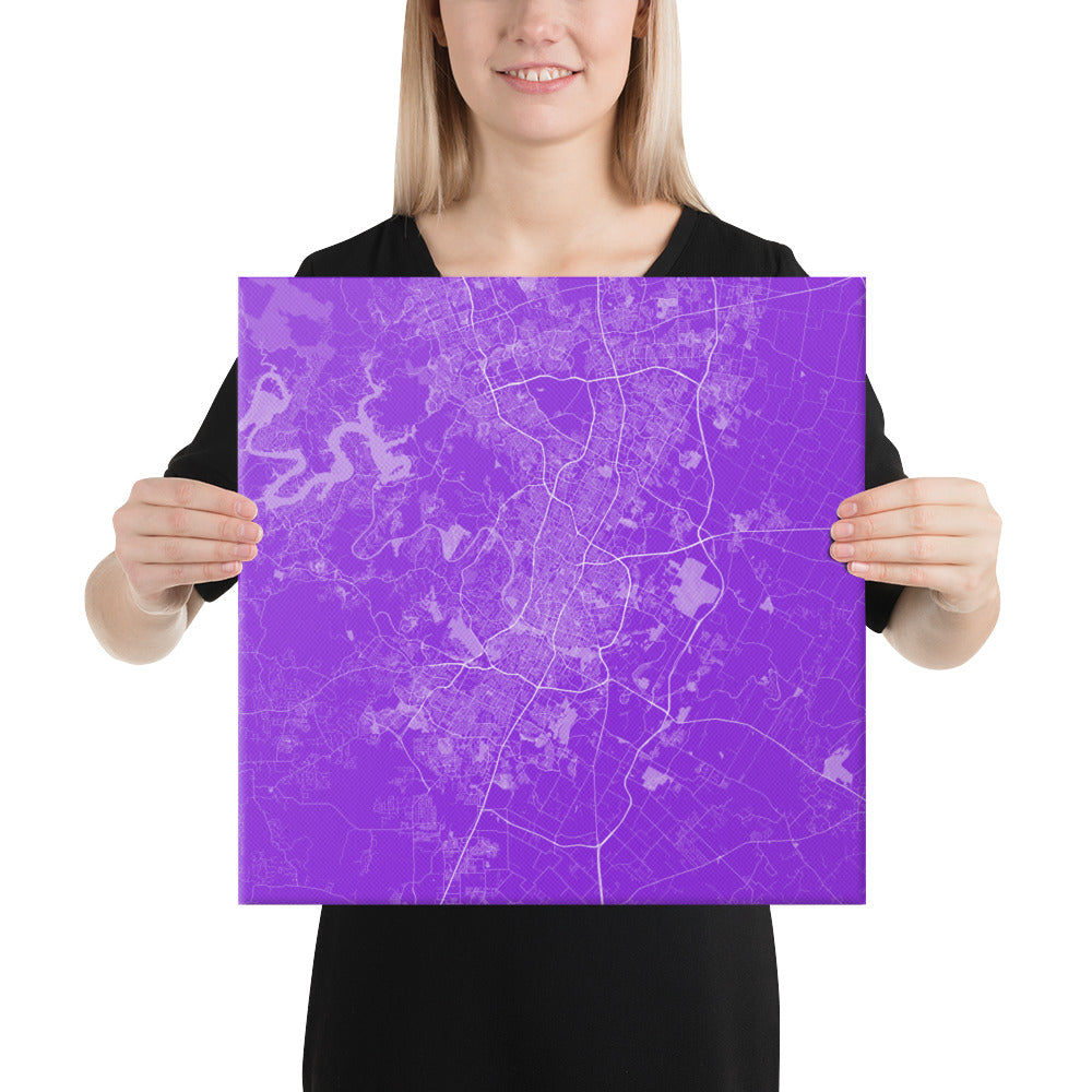 Austin Purple and White Canvas Map