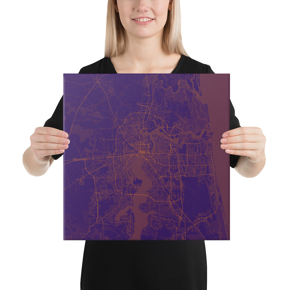 Jacksonville Purple and Orange Canvas Map