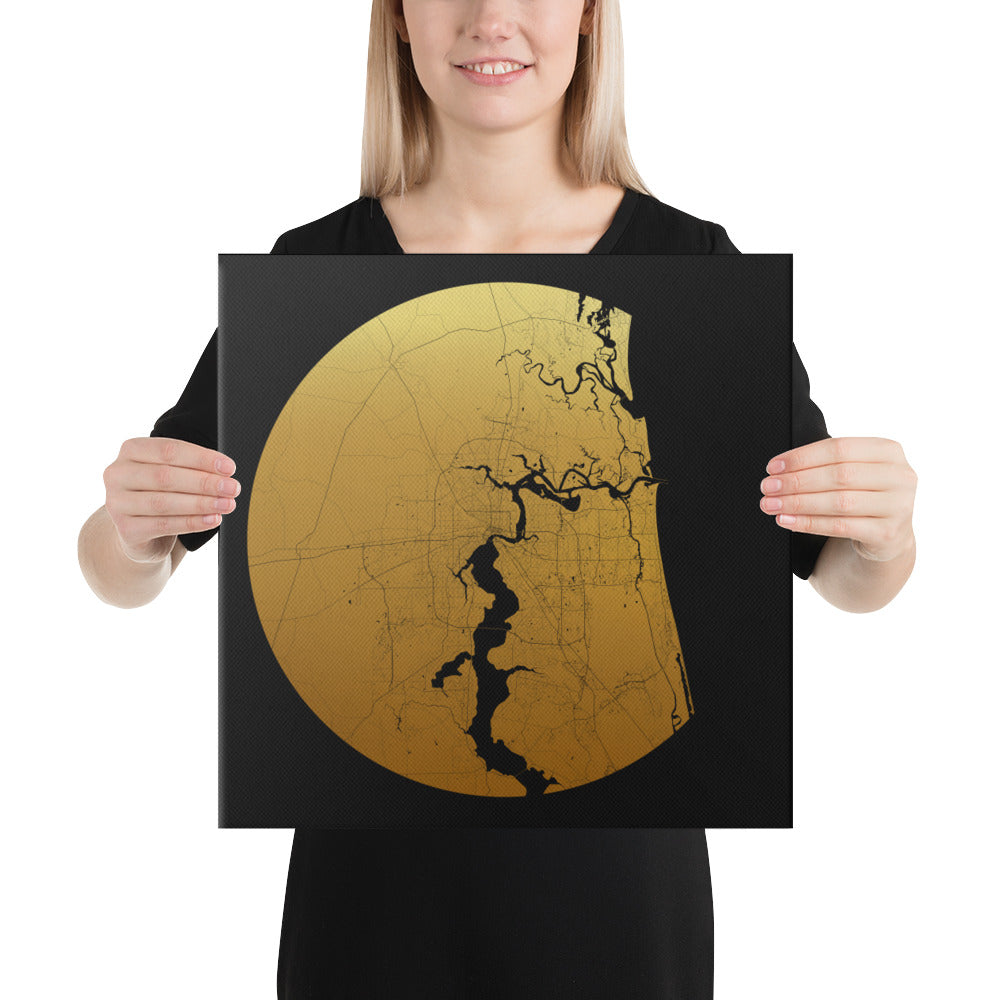 Jacksonville Gold on Black Canvas Map