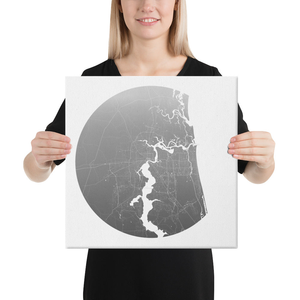 Jacksonville Silver on White Canvas Map