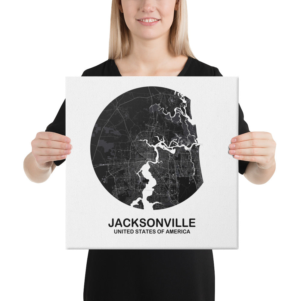 Jacksonville Circular Black Canvas Map