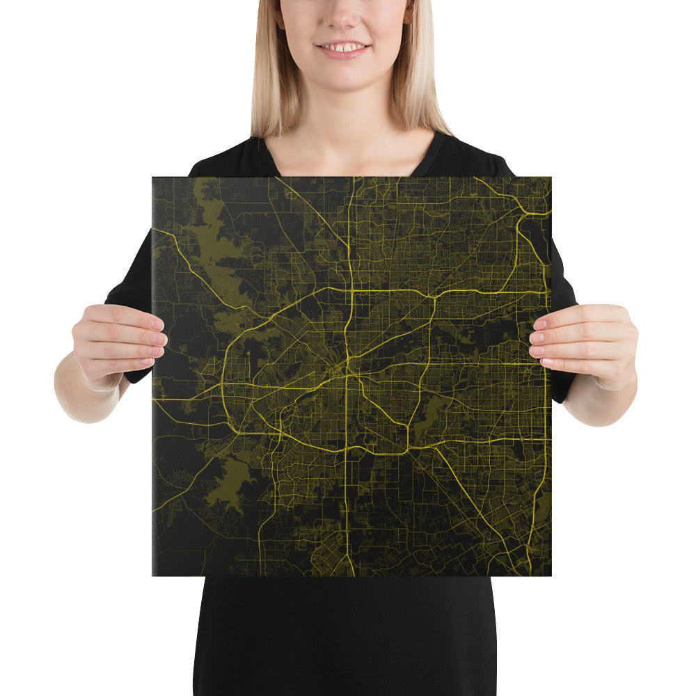 Fort Worth Black and Yellow Canvas Map