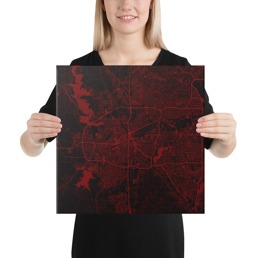 Fort Worth Black and Red Canvas Map