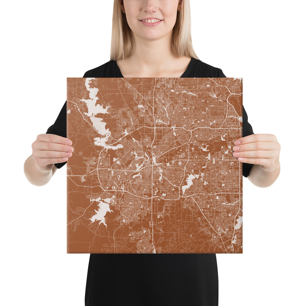 Fort Worth Brown and White Canvas Map