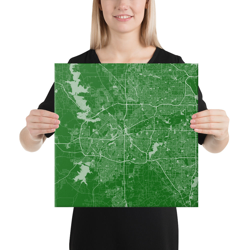 Fort Worth Green and White Canvas Map