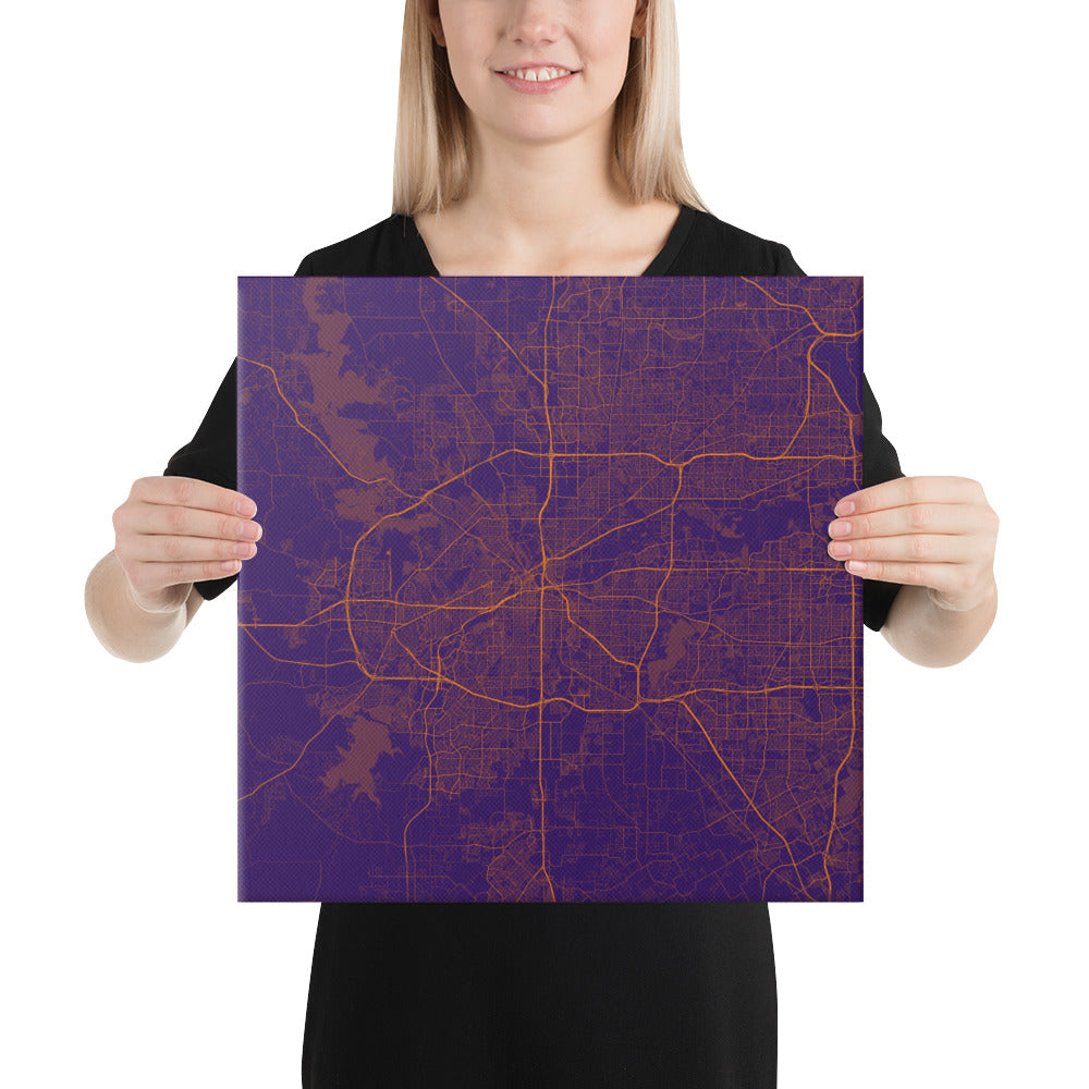 Fort Worth Purple and Orange Canvas Map