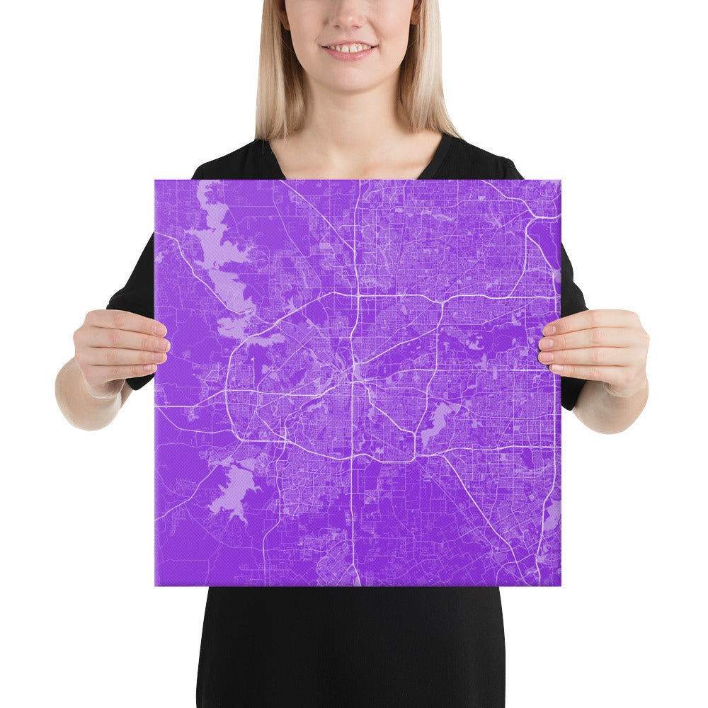 Fort Worth Purple and White Canvas Map