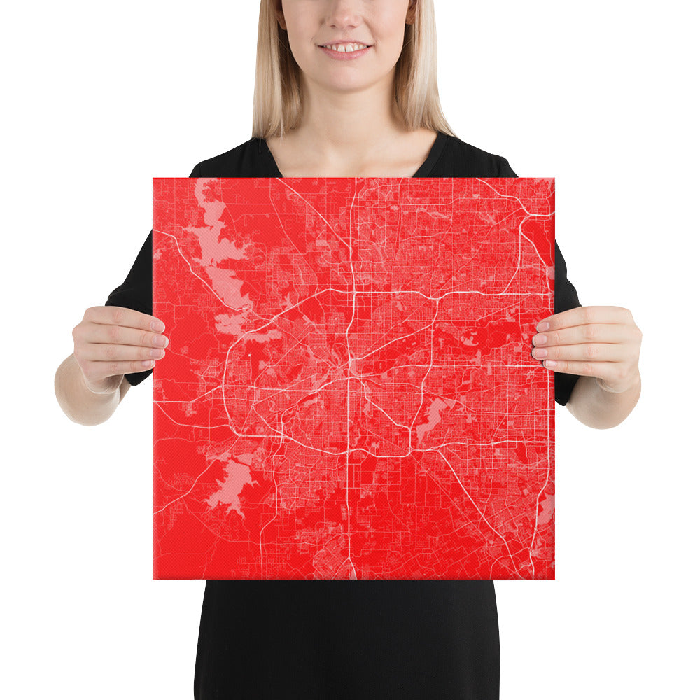 Fort Worth Red and White Canvas Map