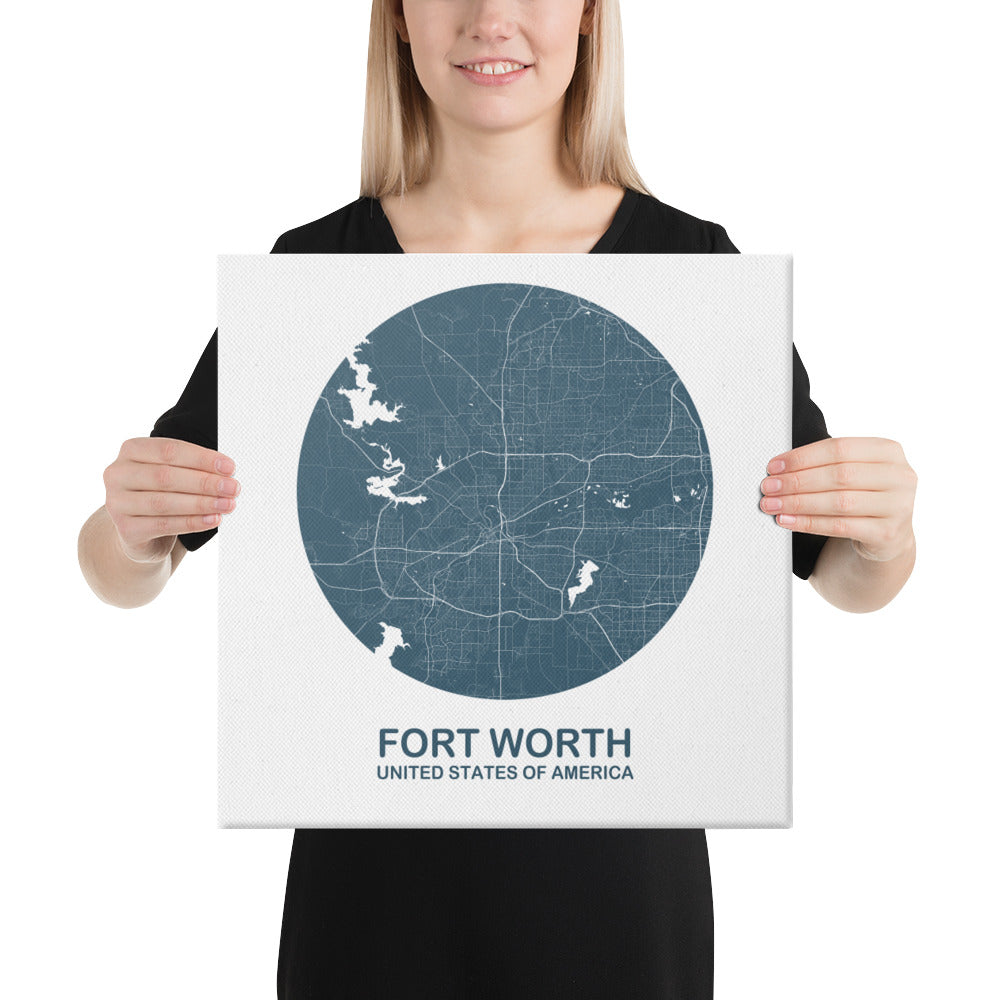 Fort Worth Circular Blue Canvas Map