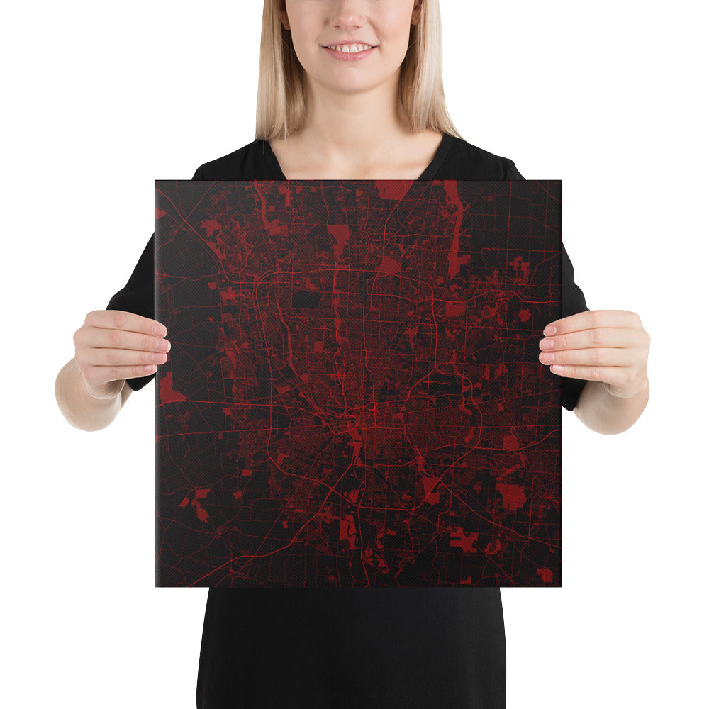 Columbus Black and Red Canvas Map