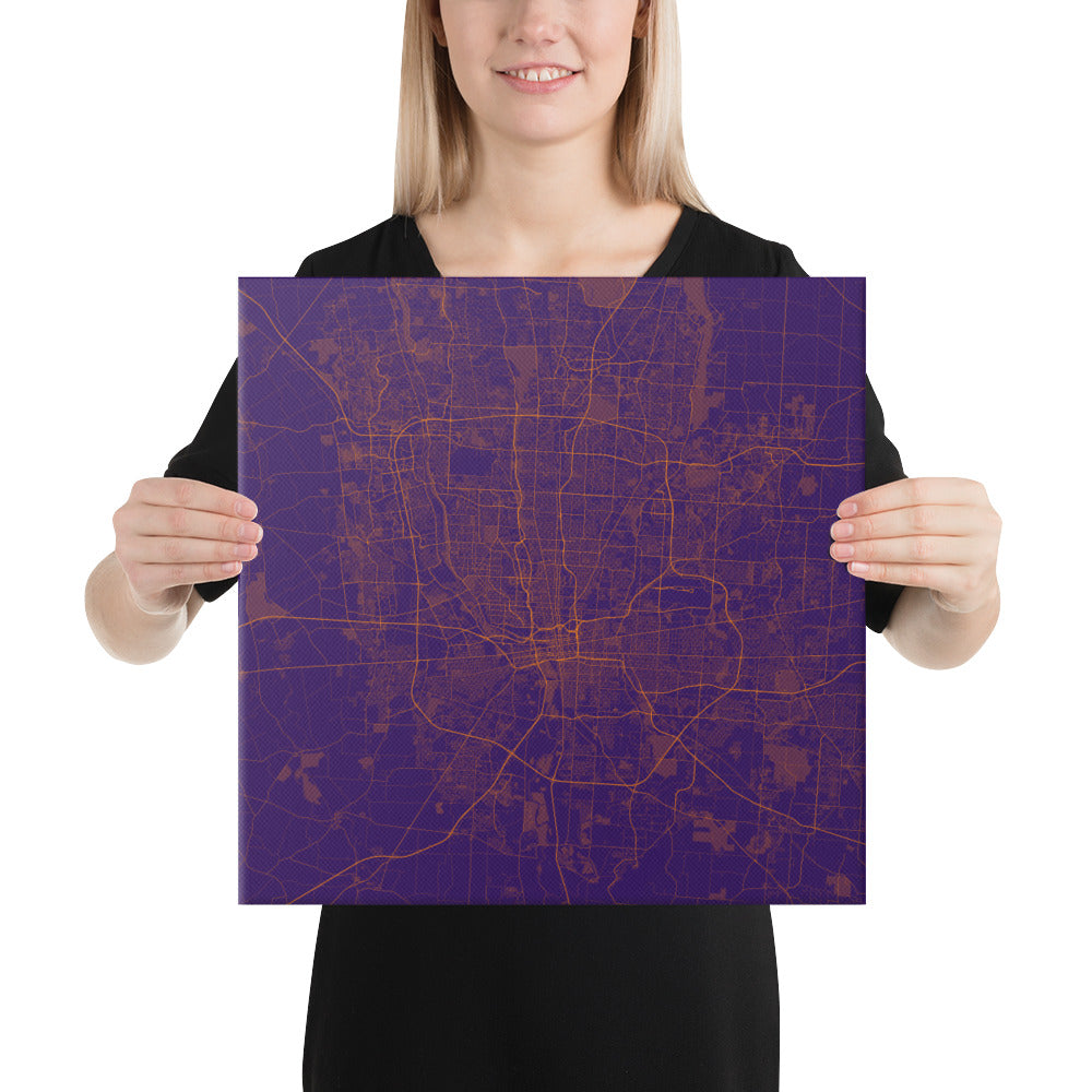 Columbus Purple and Orange Canvas Map