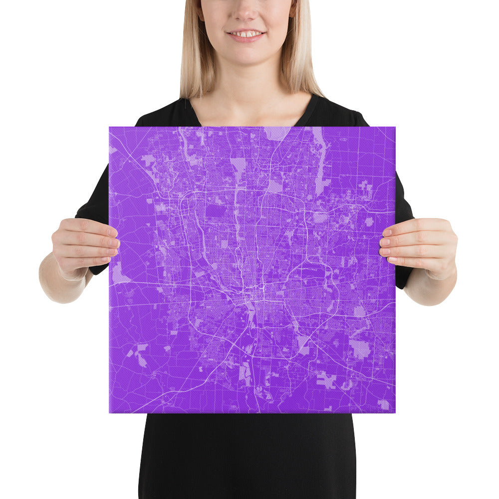 Columbus Purple and White Canvas Map