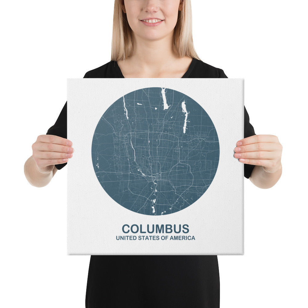 Columbus Circular Blue Canvas Map