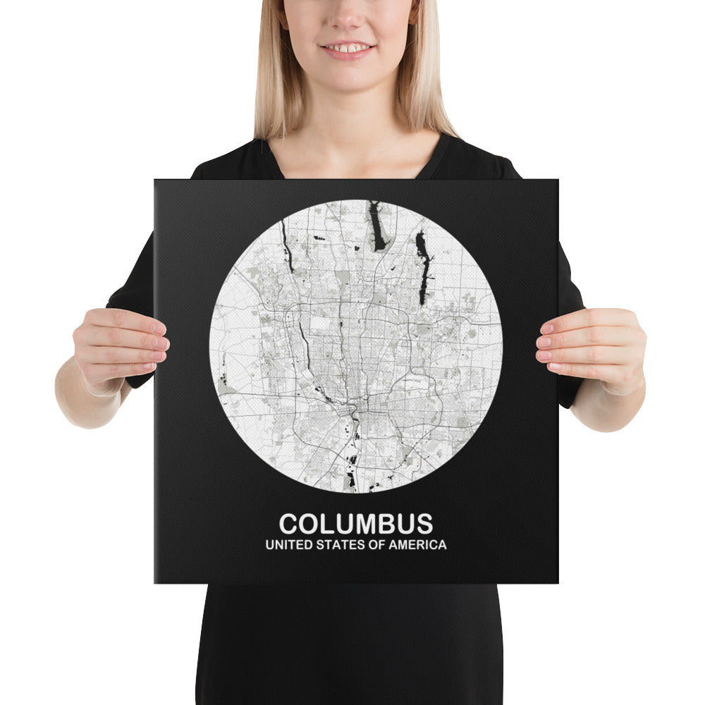 Columbus Circular White Canvas Map