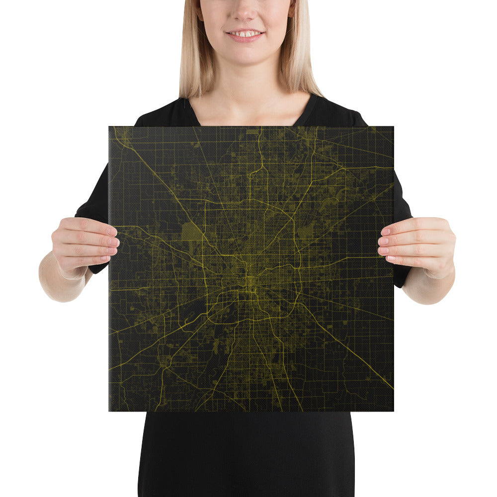 Indianapolis Black and Yellow Canvas Map