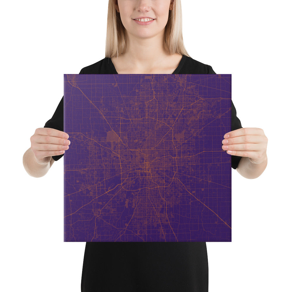 Indianapolis Purple and Orange Canvas Map