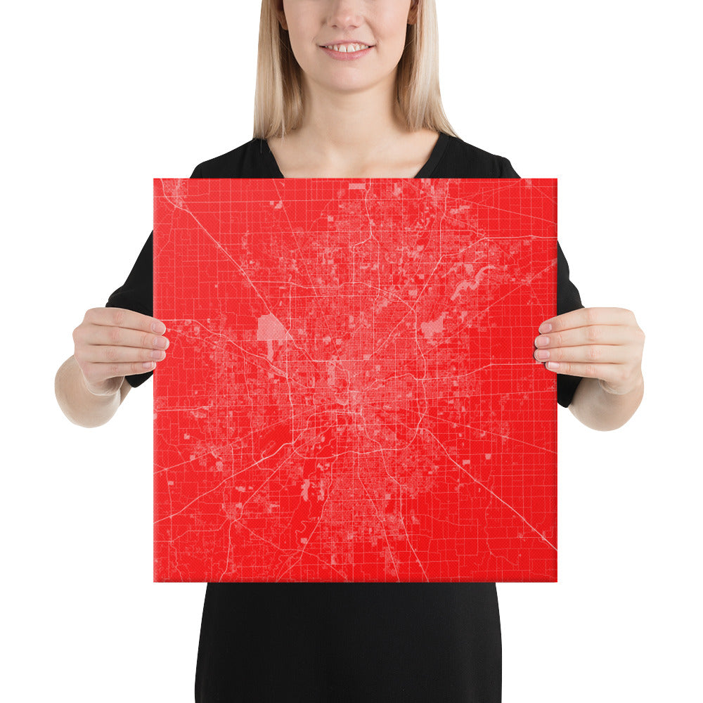 Indianapolis Red and White Canvas Map