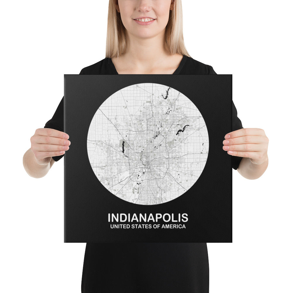 Indianapolis Circular White Canvas Map