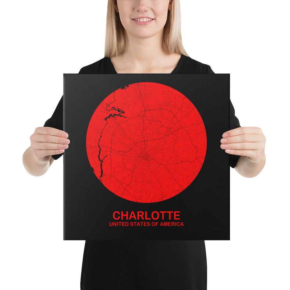 Charlotte Circular Red Canvas Map