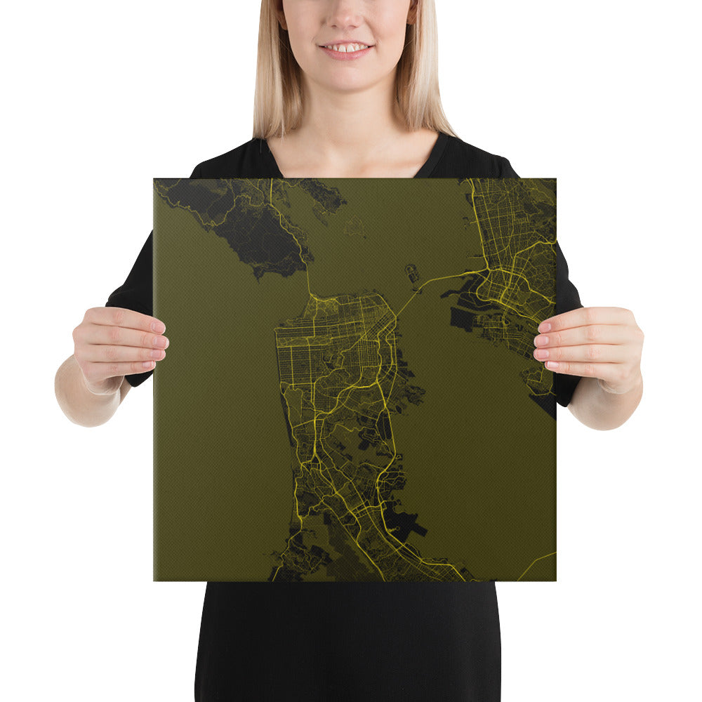 San Francisco Black and Yellow Canvas Map