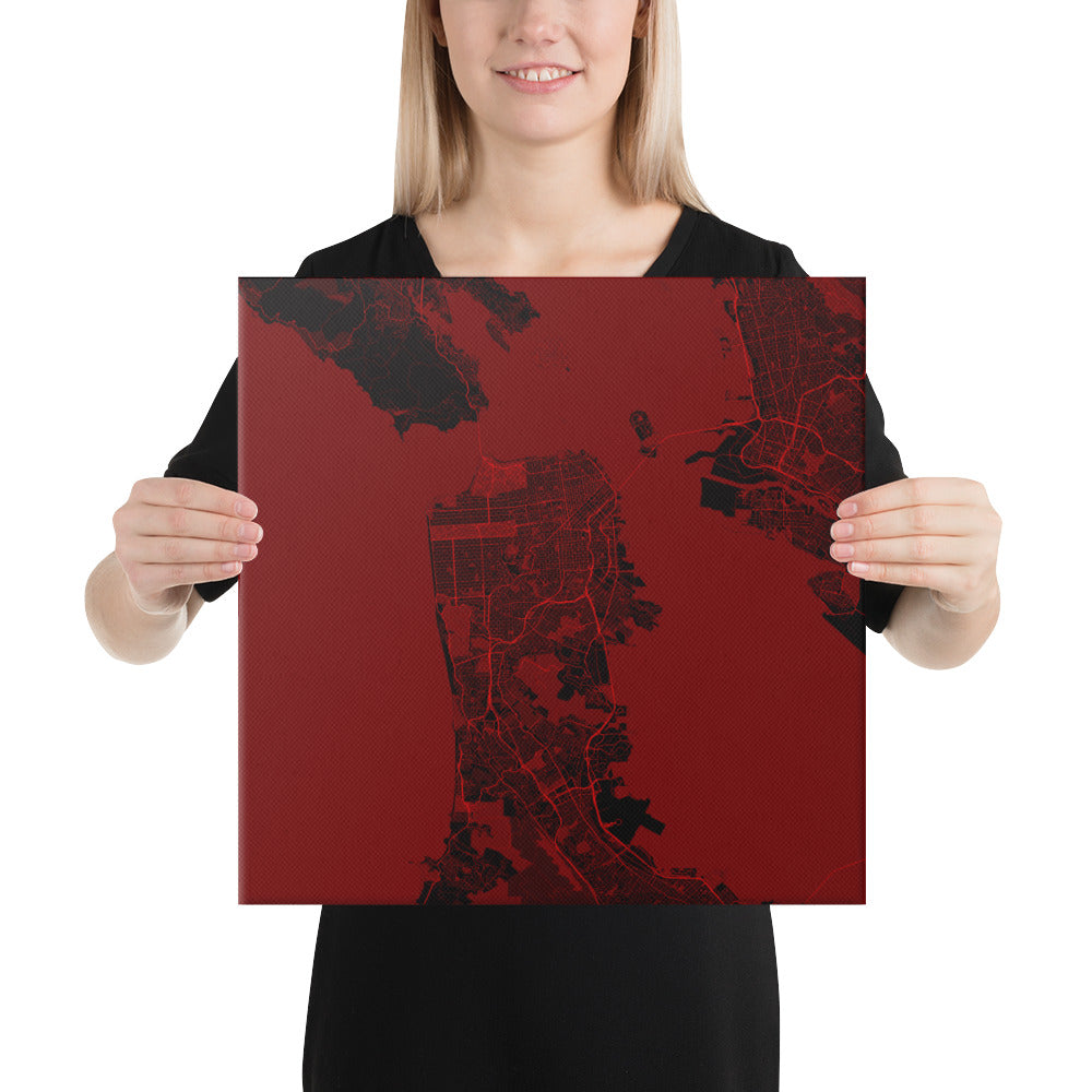 San Francisco Black and Red Canvas Map