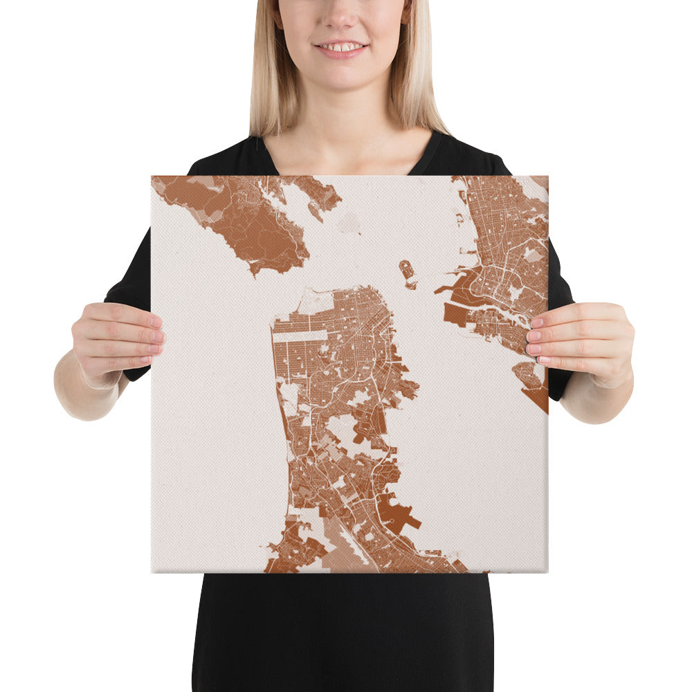 San Francisco Brown and White Canvas Map