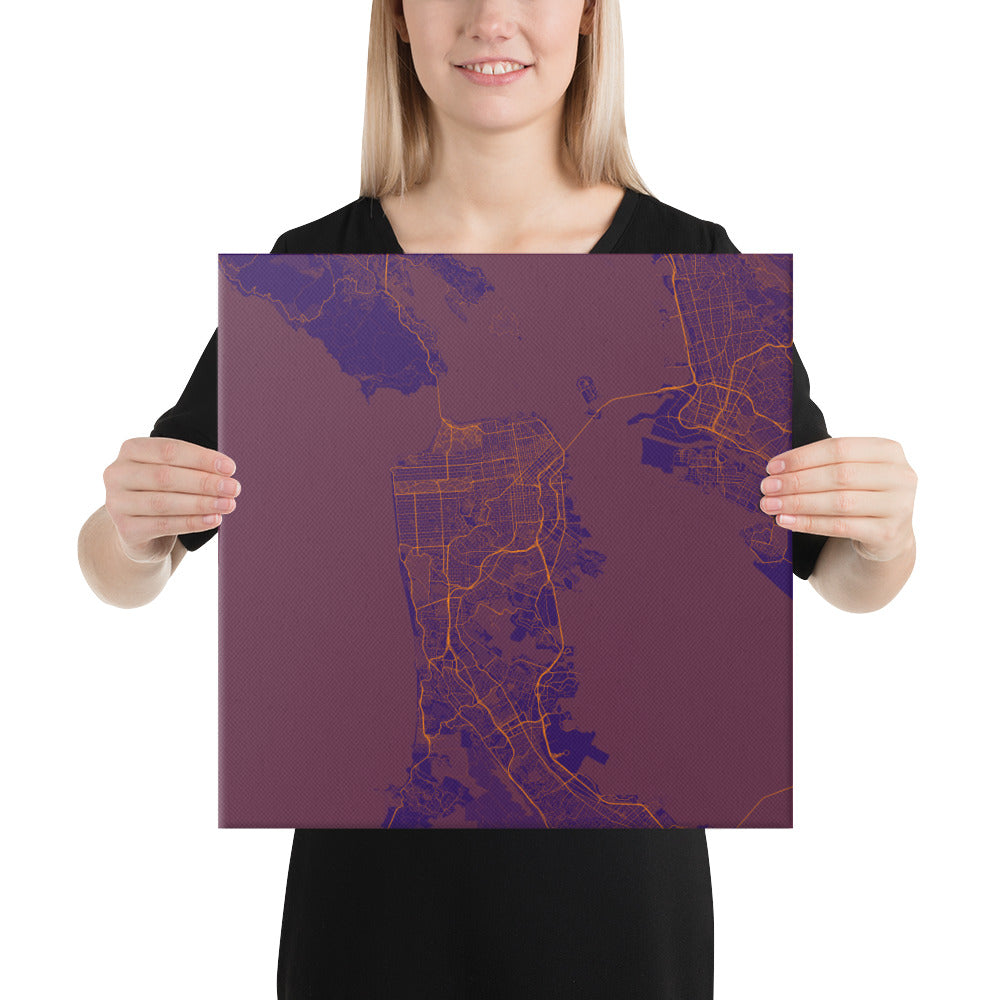 San Francisco Purple and Orange Canvas Map