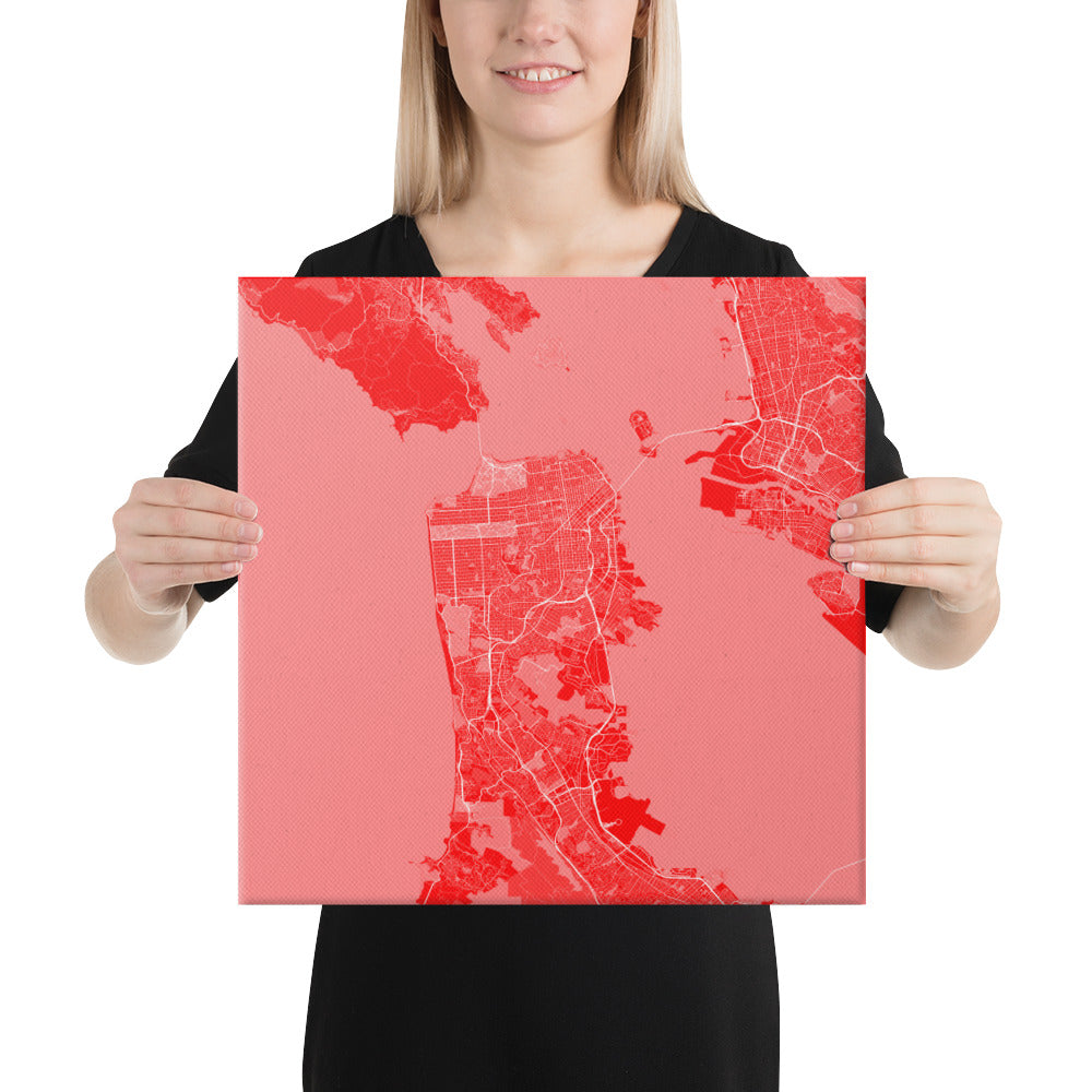 San Francisco Red and White Canvas Map