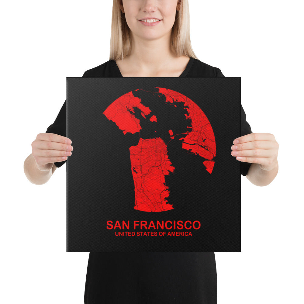 San Francisco Circular Red Canvas Map