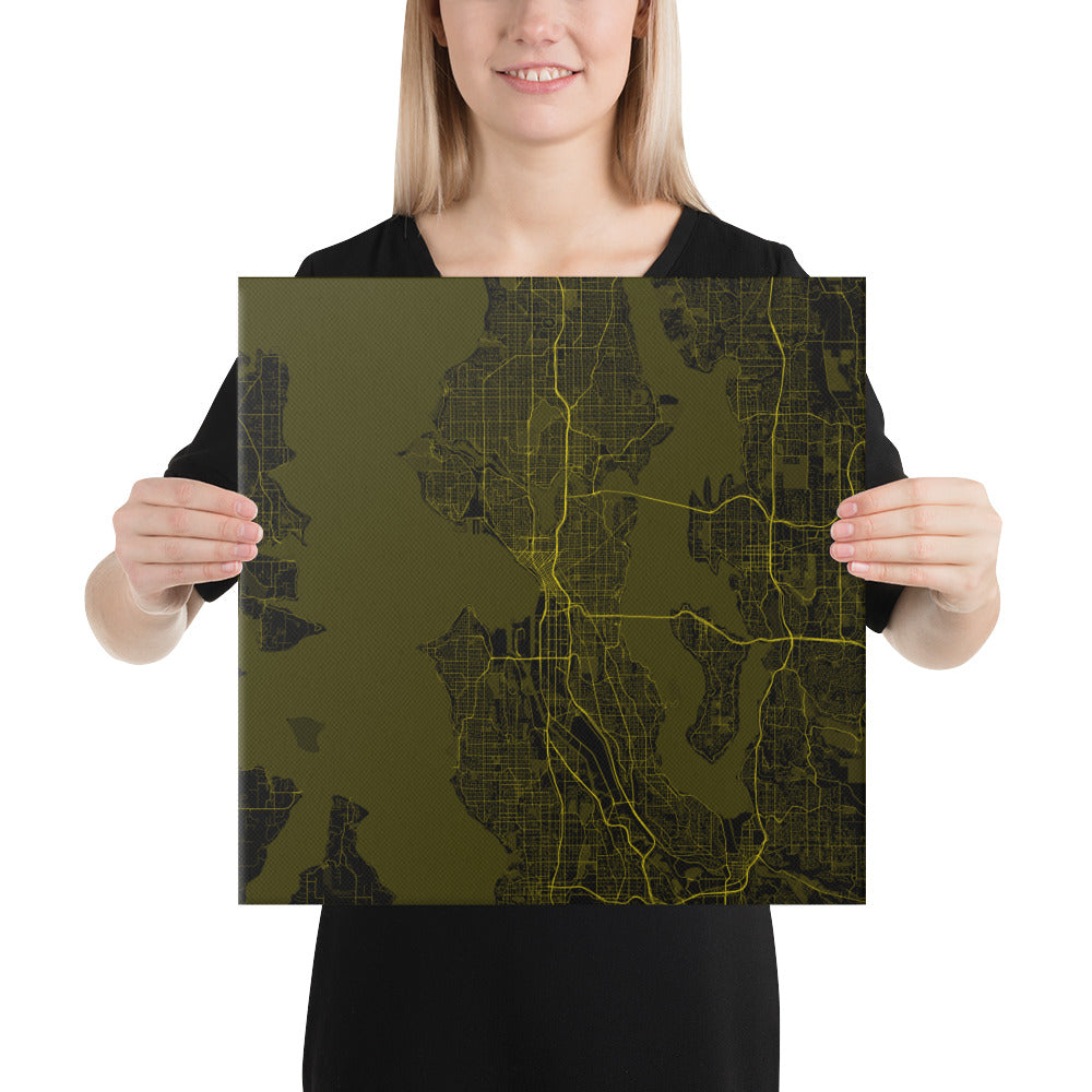 Seattle Black and Yellow Canvas Map