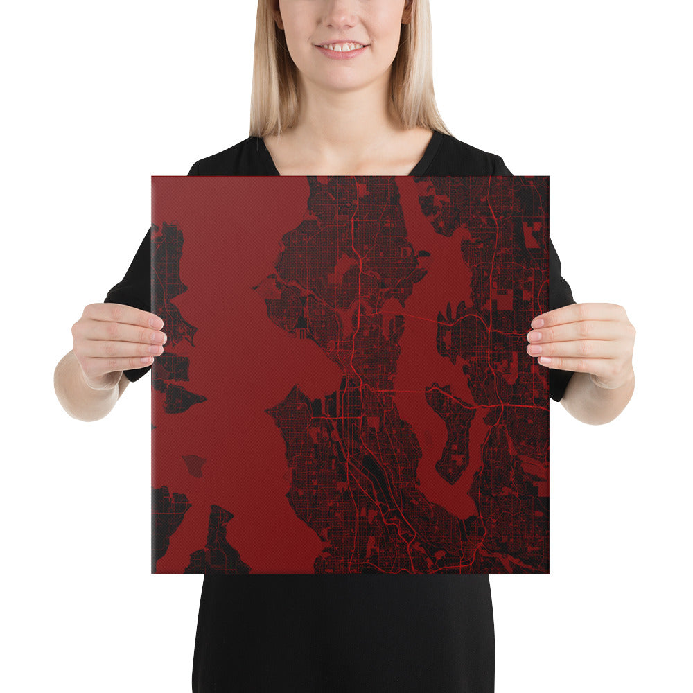 Seattle Black and Red Canvas Map