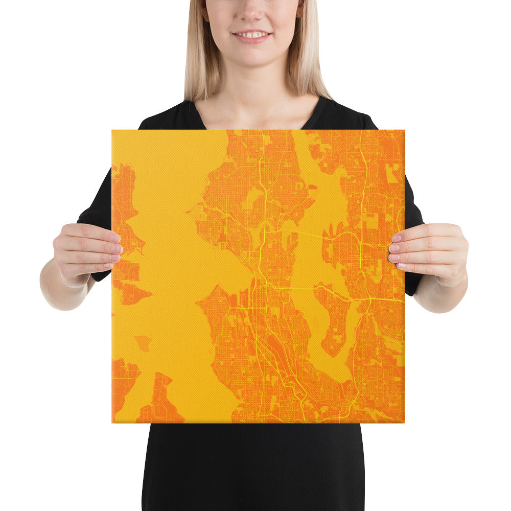 Seattle Orange and Yellow Canvas Map