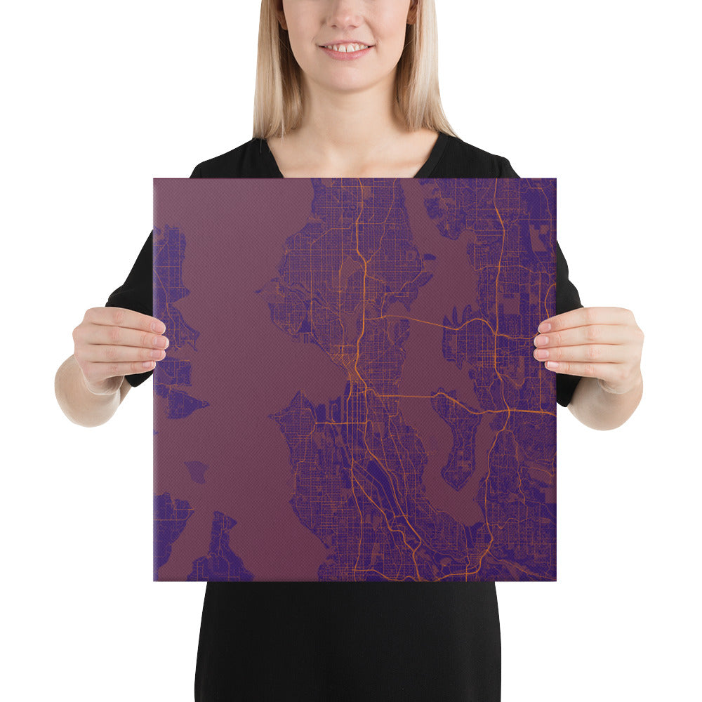 Seattle Purple and Orange Canvas Map