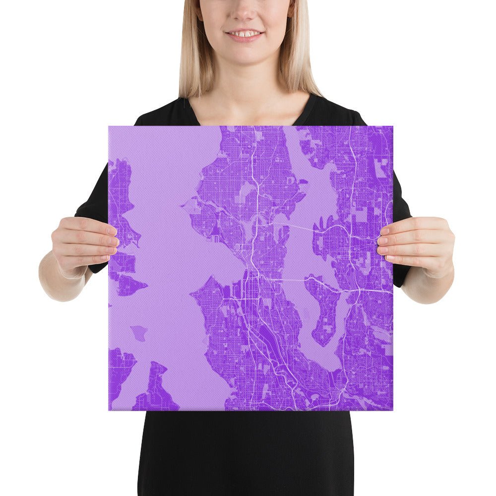 Seattle Purple and White Canvas Map