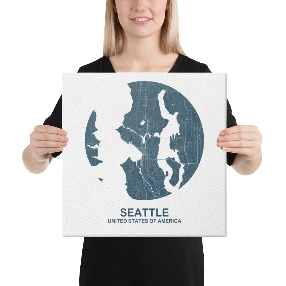 Seattle Circular Blue Canvas Map