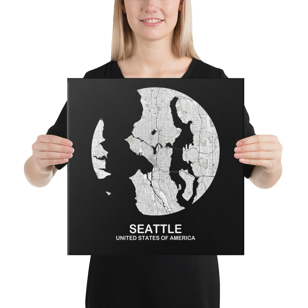 Seattle Circular White Canvas Map