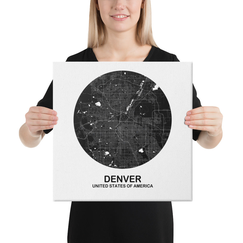 Denver Circular Black Canvas Map