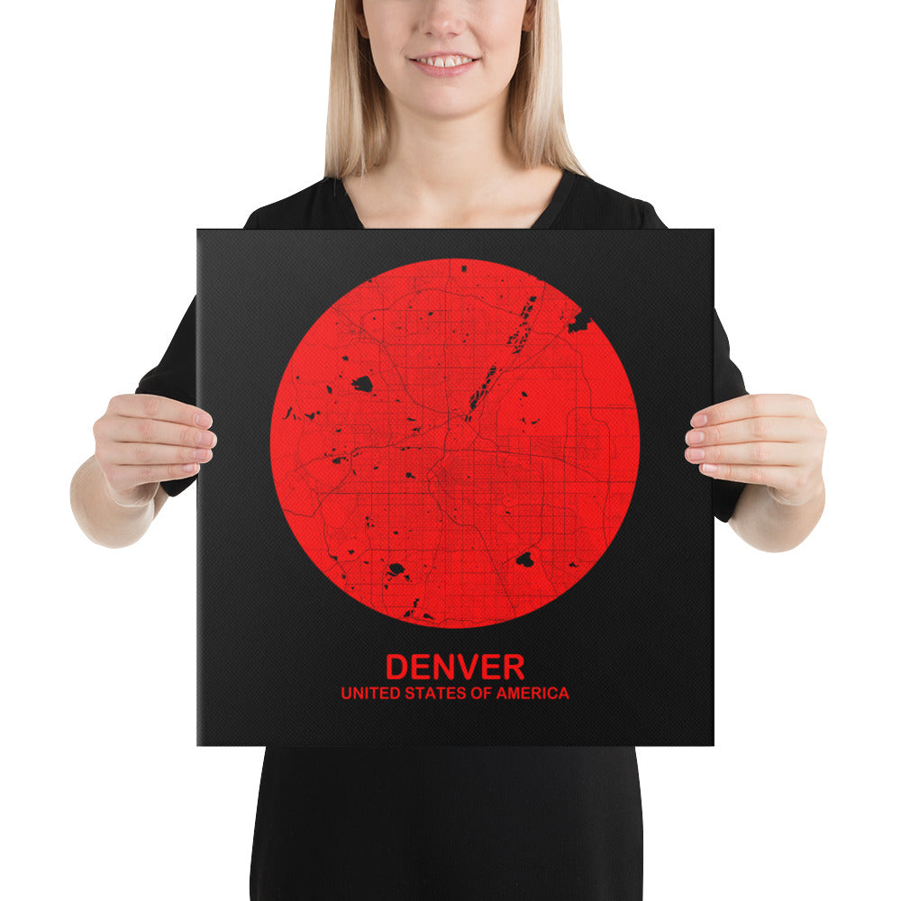 Denver Circular Red Canvas Map