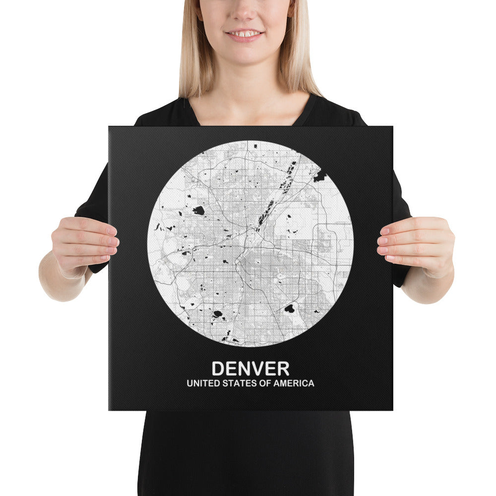 Denver Circular White Canvas Map