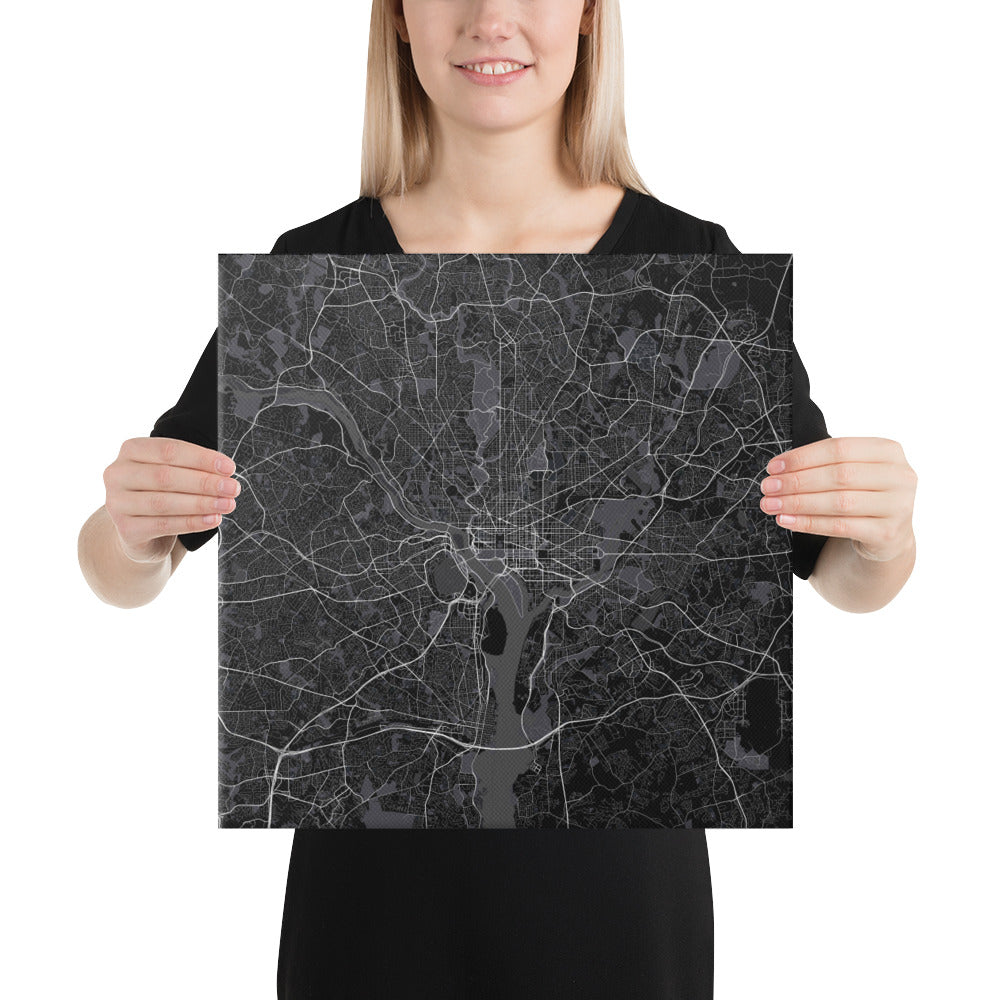 Washington, D.C. Black Canvas Map