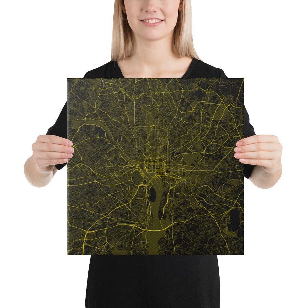 Washington, D.C. Black and Yellow Canvas Map