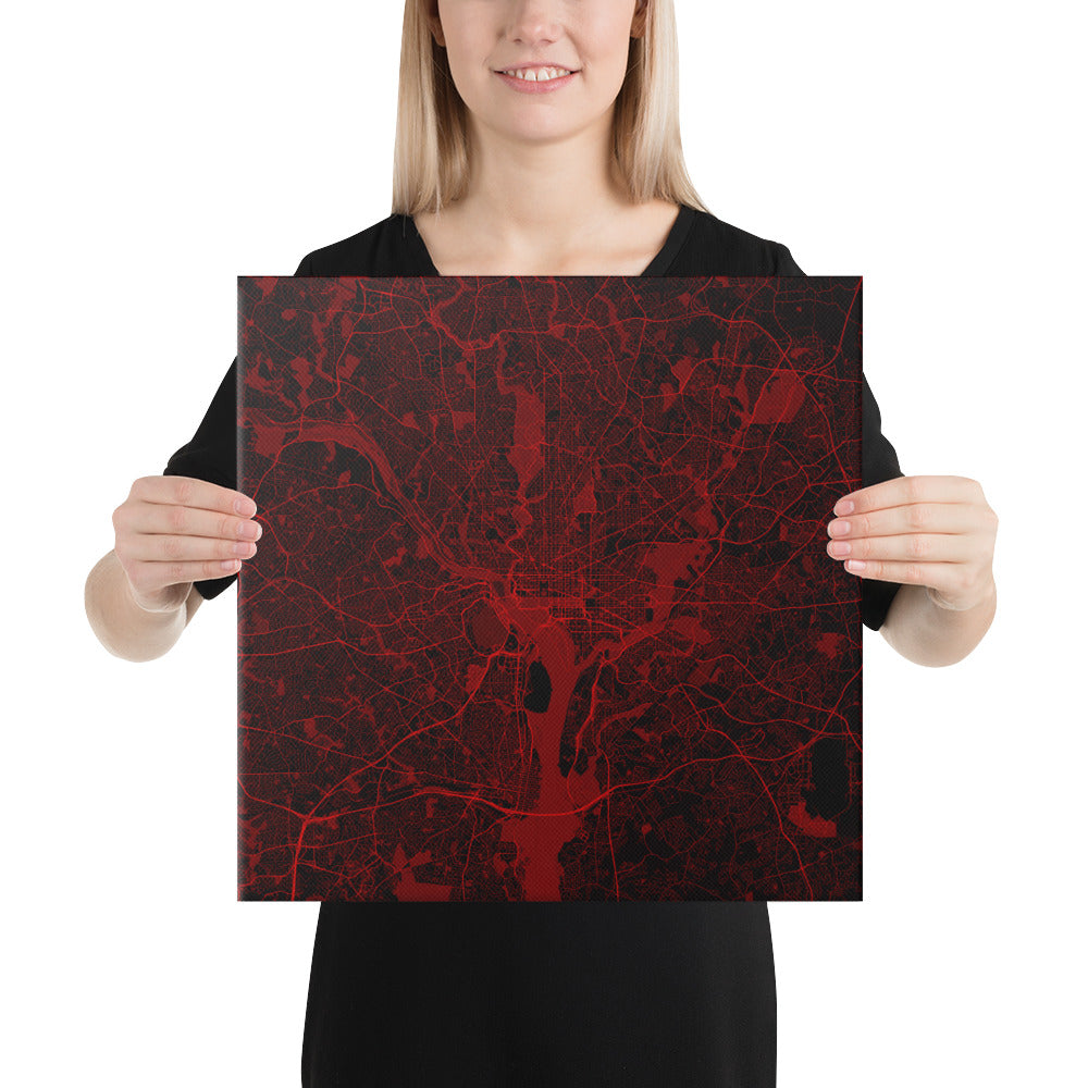 Washington, D.C. Black and Red Canvas Map