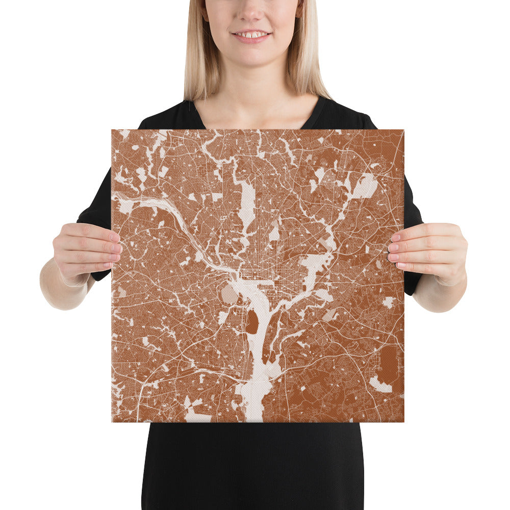 Washington, D.C. Brown and White Canvas Map