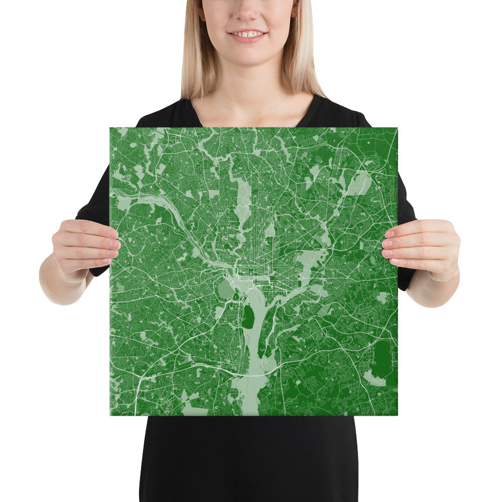 Washington, D.C. Green and White Canvas Map