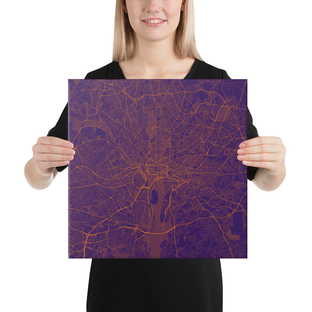 Washington, D.C. Purple and Orange Canvas Map