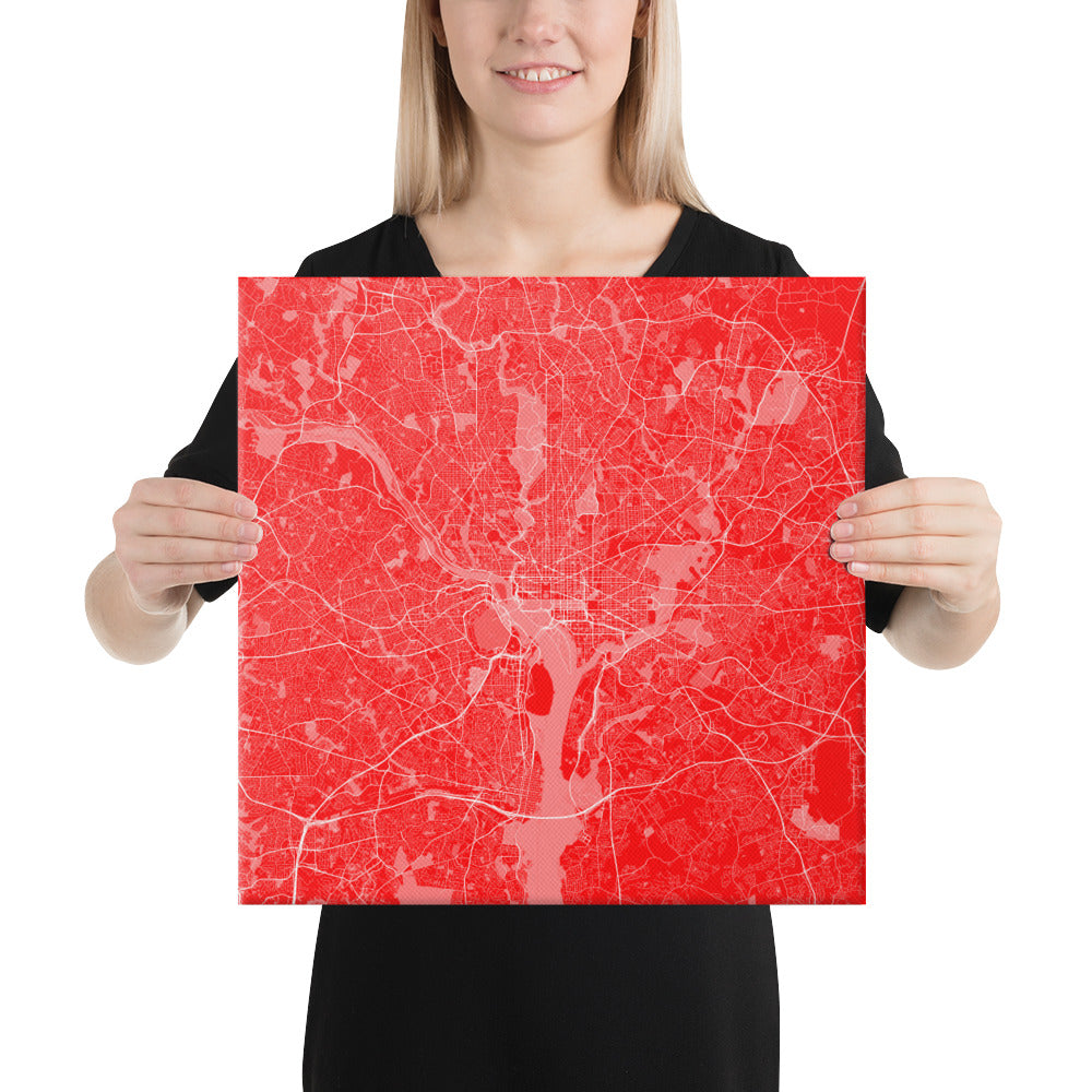 Washington, D.C. Red and White Canvas Map